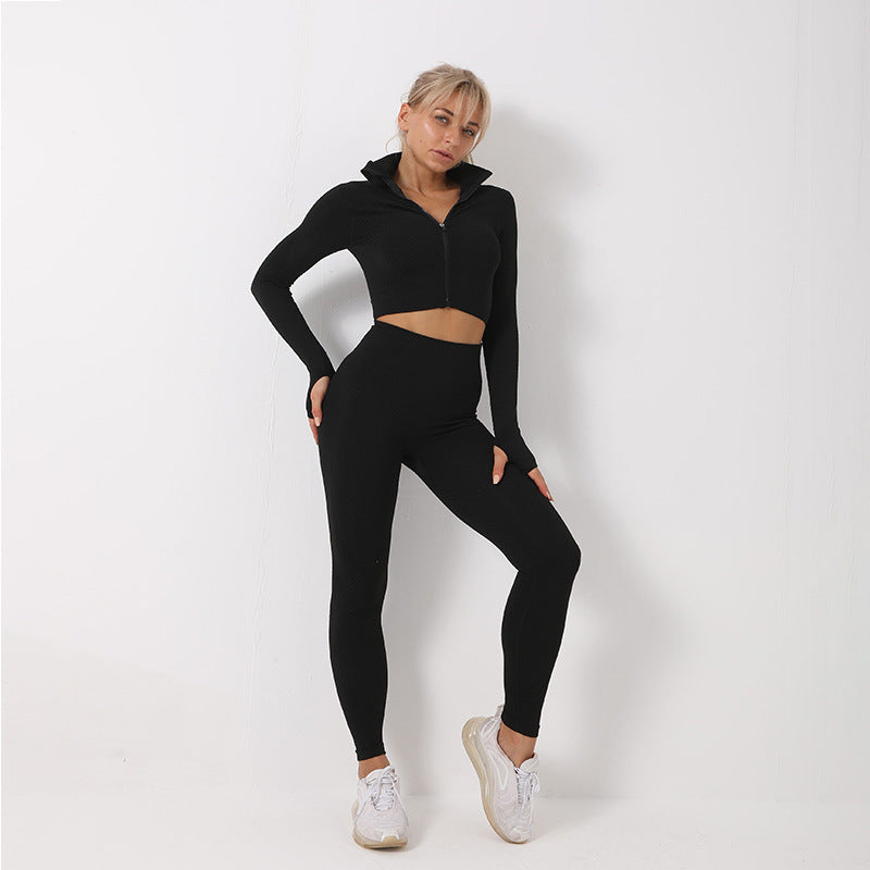 Brassière + Crop Top + Legging Seamless – Set Fitness 3 pièces