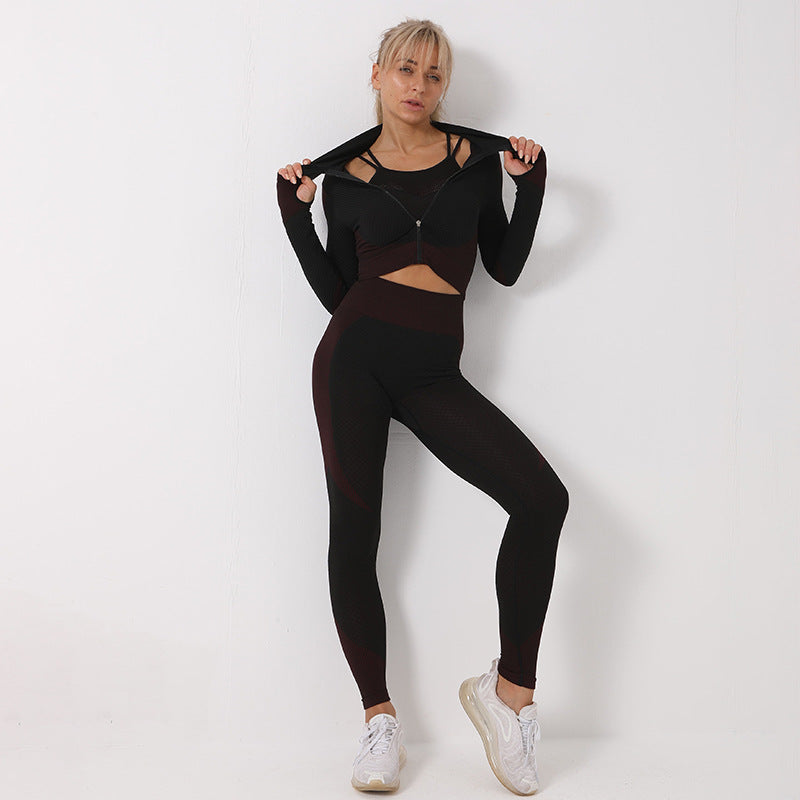 Brassière + Crop Top + Legging Seamless – Set Fitness 3 pièces