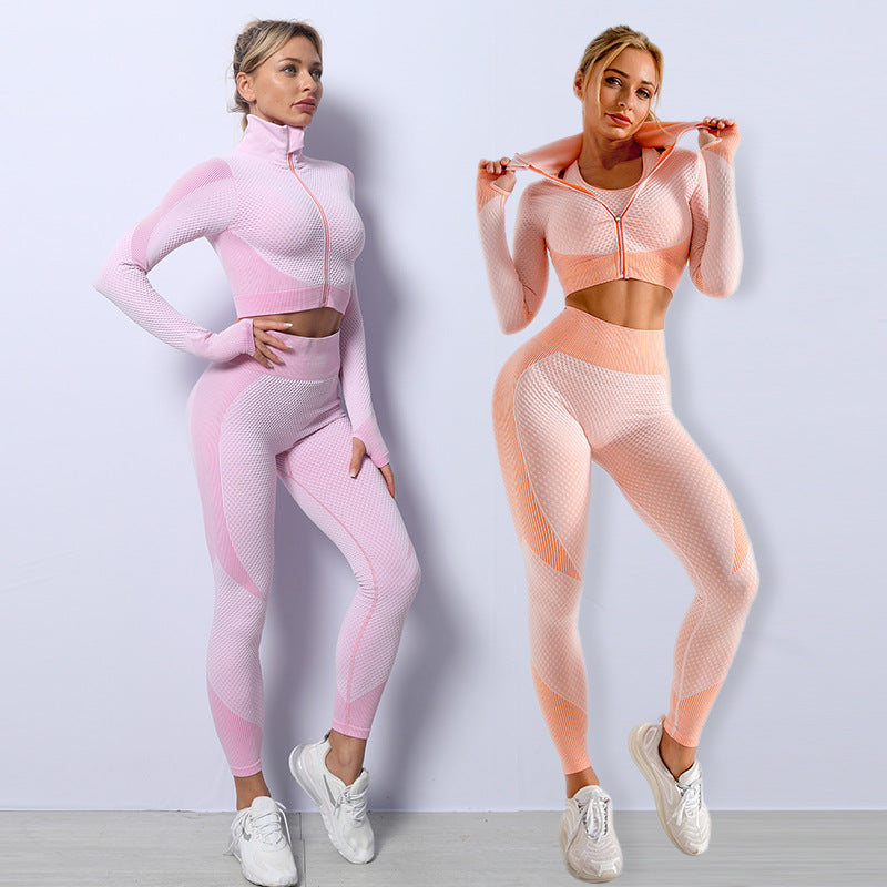 Brassière + Crop Top + Legging Seamless – Set Fitness 3 pièces
